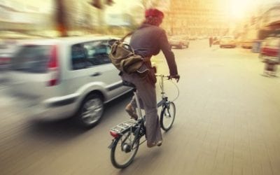 Sharing the road with cyclists.